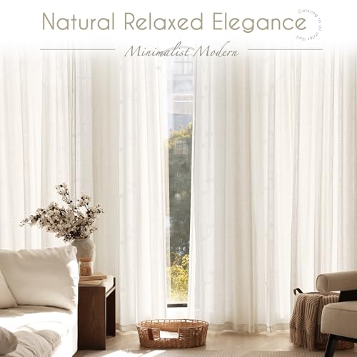 Cream Linen Curtains 72 inch Long 2 Panel Set for Living Room Back Tab Rod Pocket Semi Sheer Light Filtering Bedroom Window Curtain 72 inch Length Modern Farmhouse Neutral Ivory Linen Drapes 42x72 (Natural / 42"W x 72"L (Pack of 2))
