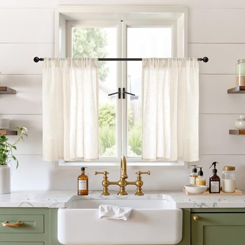 Linen Cafe Curtains 30X30 Inch Length Semi Sheer Drapes (Light Beige / 30"W x 30"L (Pack of 2))