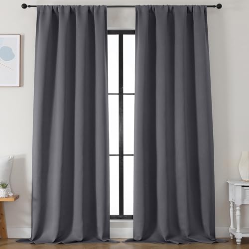 Ava Grey Blackout Curtains for Bedroom 96 Inches Long 2 Panels (Grey / 50"W x 96"L (Pack of 2))