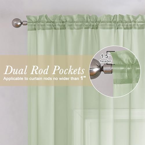 Light Green Sheer Curtains 78 Inches Long 2 Panels (Light Green / 42"W x 78"L (Pack of 2))