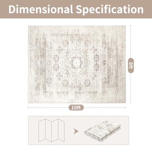 8x10 Boho Washable Area Rug for Living Room (8' x 10' (Rectangular) / Brown-faint-yellow)