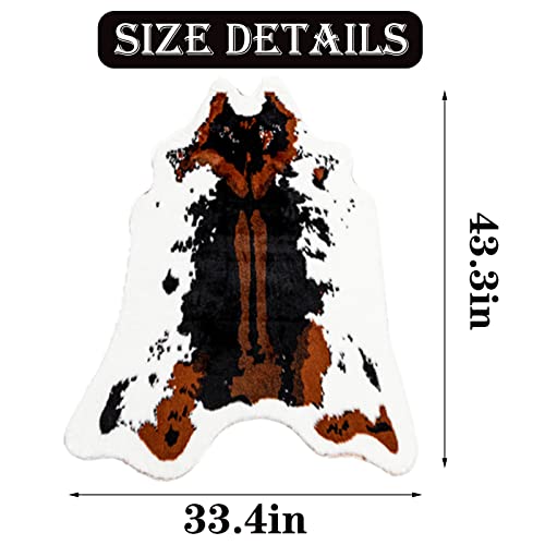 Faux Cowhide Rug Cow Print Area Rug Premium Faux Animal Skin Hide Rugs Tricolor Decor Carpet Non (Brown Cow Print - 43.3x33.4inch)