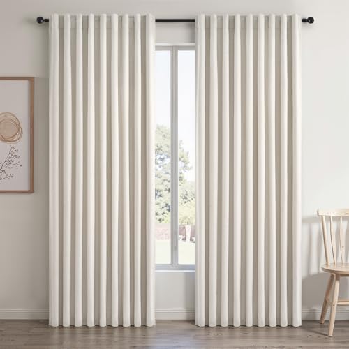 60 Inches Extra Wide Natural Linen Blackout Curtains 84 Inch Length for Living Room Natural Birch Farmhouse Bedroom Thermal Drapes for Winter Thick Window Energy Efficient 60"W x 84"L 2 Panels (Birch / 60"W x 84"L (Pack of 2))