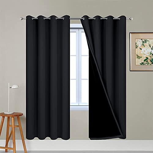 Black 100% Blackout Curtains 72 Inches Long for Bedroom 52" Wide (52"W x 72"L (Pack of 2) / Black)