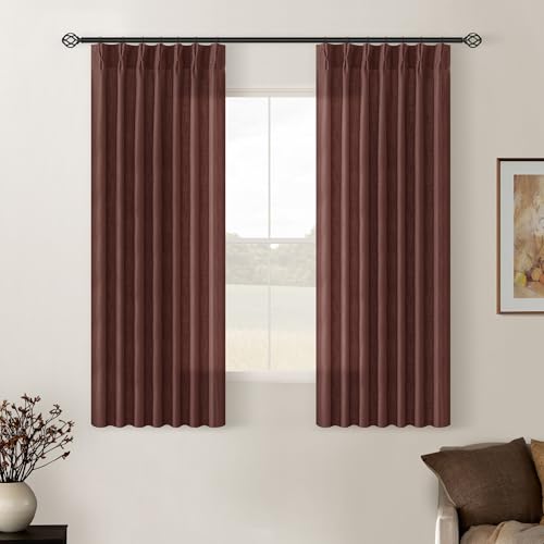 Chestnut Brown Pinch Pleated Linen Sheer Curtains 45 Inch Length 2 Panels (Chestnut Brown / 40"W x 45"L (Pack of 2))