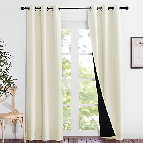 Beige Blackout Curtains for Living Room 37" w x 84" L 2 Panels (Beige / 37"W x 84"L (Pack of 2))