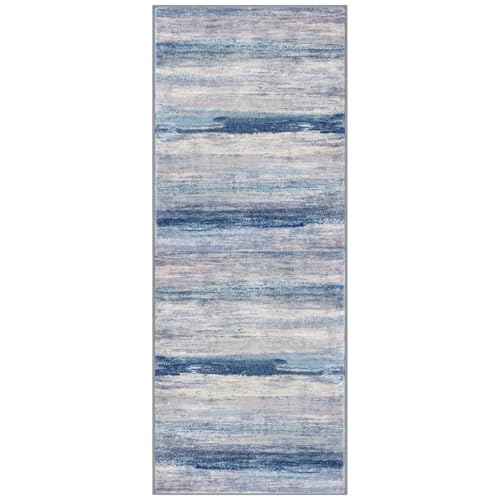 Modern Abstract Washable Rug Runner 2x5 Hallway Rug Runner Non (Blue/Grey/Beige / 2' x 5' (Runner))