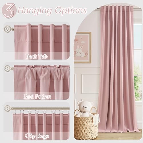 Pink 100% Blackout Linen Curtains 120 Inch 2 Panels Set for Girl's Bedroom (Pink / 52"W x 120"L (Pack of 2))