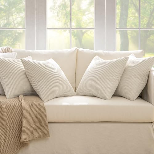 Soft Corduroy Decorative Throw Pillow Covers Cream White 18x18 (18" x 18" (Pack of 4) / Cream White)