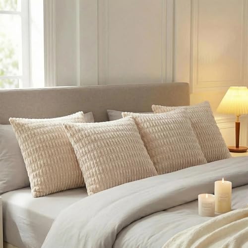 4 Packs Decorative Throw Pillow Covers for Living Room Couch Bed (22" x 22" (Pack of 4) / Tan)