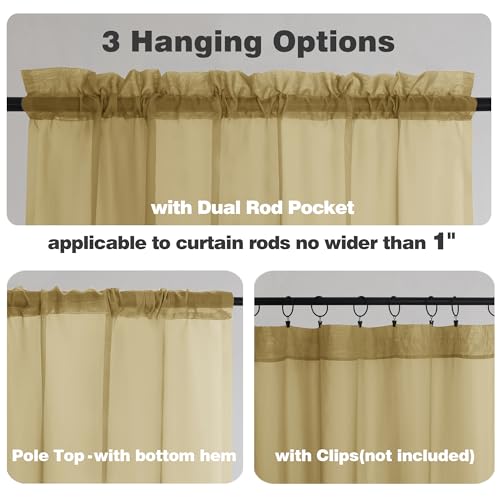 Gold Sheer Curtains 78 Inches Long 2 Panels Set for Living Room (Gold / 42"W x 78"L (Pack of 2))