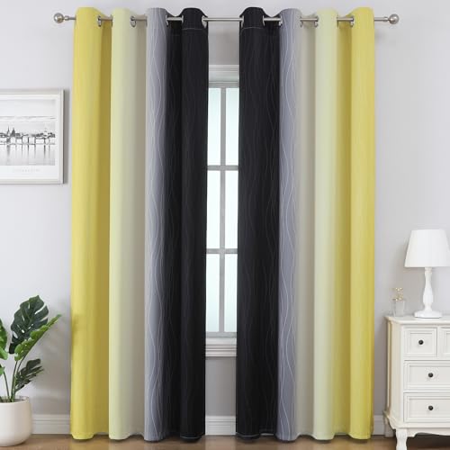 Black and Yellow Ombre Blackout Curtains 96 Inches Long (Black and Yellow / 52"W x 96"L (Pack of 2))