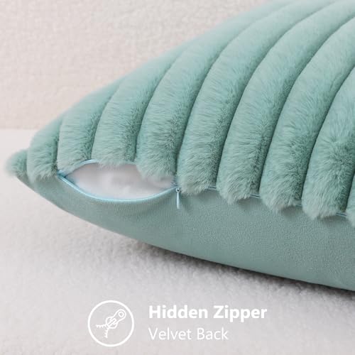 Fall Faux Fur Throw Pillow Covers 24x24 Set of 2 Aqua (Aqua / 24" x 24" (Pack of 2))