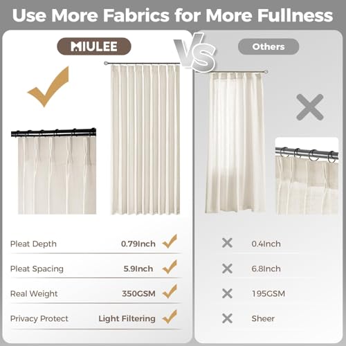 Pinch Pleated Linen Curtains 102 Inches Long 2 Panels Beige White (Beige White / 40"W x 102"L (Pack of 2))