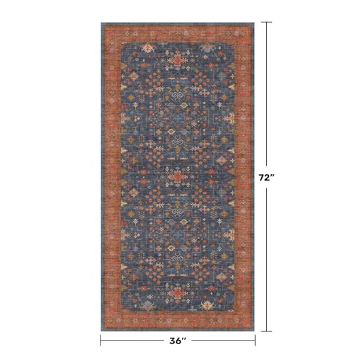 Washable Kitchen Rugs (3' x 6' (Rectangular) / Blue / Terracotta)