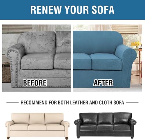 4 Piece Stretch Sofa Covers for 3 Cushion Couch Covers for Living Room Furniture Slipcovers (Large Plus / Dusty Blue)