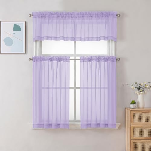 Lilac Sheer Curtains 36 inch Length 2 Panels (Lilac / 42"W x 36"L (Pack of 2))