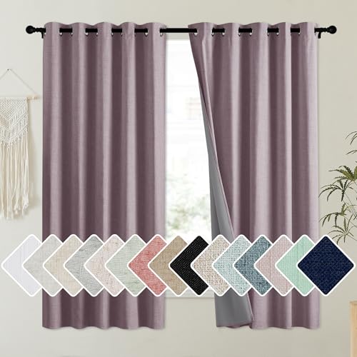 Chaise Mauve Vintage Linen 100% Blackout Curtains for Kitchen (62"W x 63"L (Pack of 2) / Chaise Mauve)