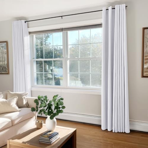 100% Blackout White Curtains 63 Inch Long 2 Panels Set (Alba | Bright White / 50"W x 63"L (Pack of 2))