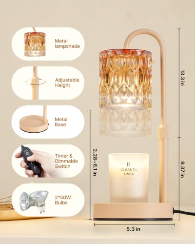 Dimmable Candle Warmer Lamp with Timer (Apricot- Glass)