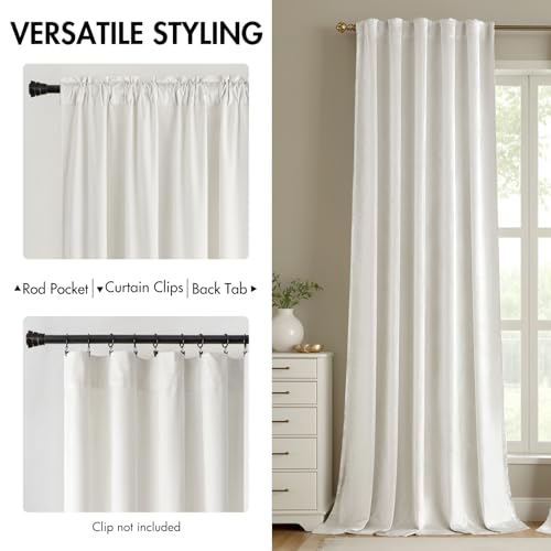 White Velvet Curtains 52x84 inches Luxury Room Darkening Curtains (White / 52"W x 84"L (Pack of 2))