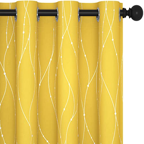 Living Room Curtains 108 Inch Long (Yellow/Wave Dots / 52"W x 108"L (Pack of 2))