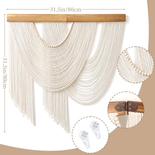 Large Macrame Wall Hanging Boho Tapestry Macrame Wall Art Decor (Beige)