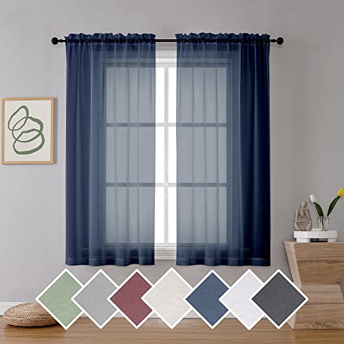 Navy Blue Sheer Curtains 2 Panels with Dual Rod Pocket (Navy Blue / 42"W x 63"L (Pack of 2))