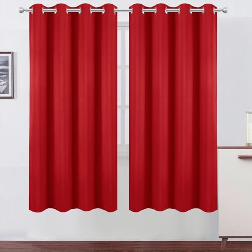 Blackout Curtains 66 x 72 Inch Long Bright Red Curtains Set of 2 Panels Room Darkening Curtains for Bedroom and Living Room (Bright Red / 66"W x 72"L (Pack of 2))