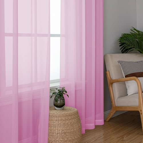 Pink Sheer Curtains 96 Inches Long (Pink / 42"W x 96"L (Pack of 2))