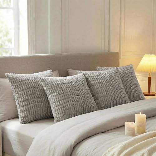 4 Packs Decorative Throw Pillow Covers for Living Room Couch Bed (24" x 24" (Pack of 4) / Gray)