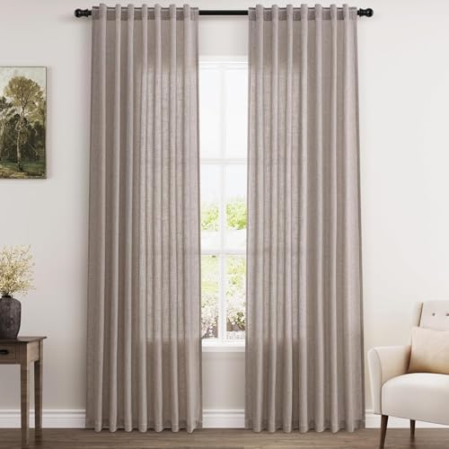 Brownish Grey Linen Curtains for Living Room 86 Inches Long Back Tab Light Filtering Semi Sheer Curtain Modern Farmhouse Decor for Bedroom Office Luxury Textured Drapes 52x86 (52"W x 86"L (Pack of 2) / Brownish Grey)