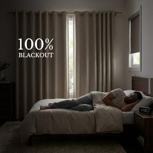 Natural Linen 100% Blackout Curtains 120 inches Length 2 Panels Set with Thermal Insulated Liners (52"W x 120"L (Pack of 2) / Natural)