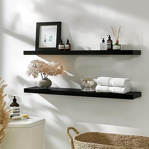 48 Inch Floating Shelves for Wall Rustic Black Wood Wall Shelves for Bedroom Set of 4 (48 inch / Rustic Black)