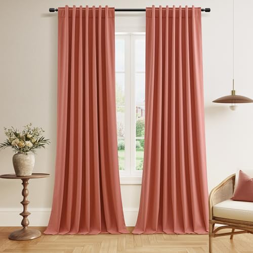 100% Blackout Curtains 90 Inch Length 2 Panels Set for Living Room Bedroom Back Tab Thermal Insulated Black Out Linen Drapes Room Darkening Coral (Coral / 52"W x 90"L (Pack of 2))