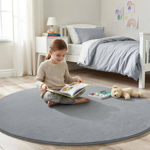 Grey Round Area Rugs 5ft Circle Rugs for Bedroom Living Room (5' (Round) / Grey)