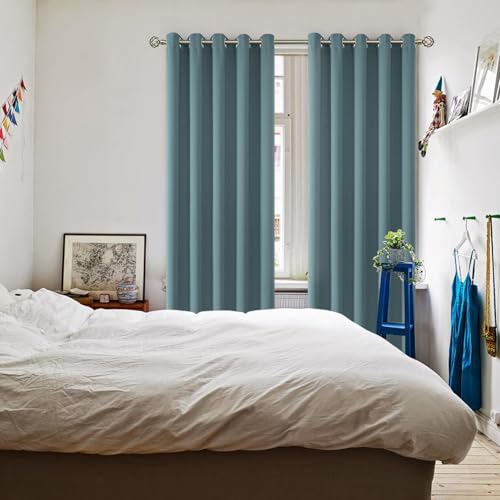 Stone Blue Blackout Curtains for Living Room 84 Inch Long (Stone Blue / 70"W x 84"L (Pack of 2))