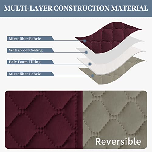 Double Protection 100% Waterproof Sofa Covers for Living Room (Wine/Beige / Sofa X Large)