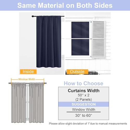 Ava Navy Blue Blackout Curtains for Bedroom 96 Inches Long 2 Panels (Navy Blue / 50"W x 96"L (Pack of 2))