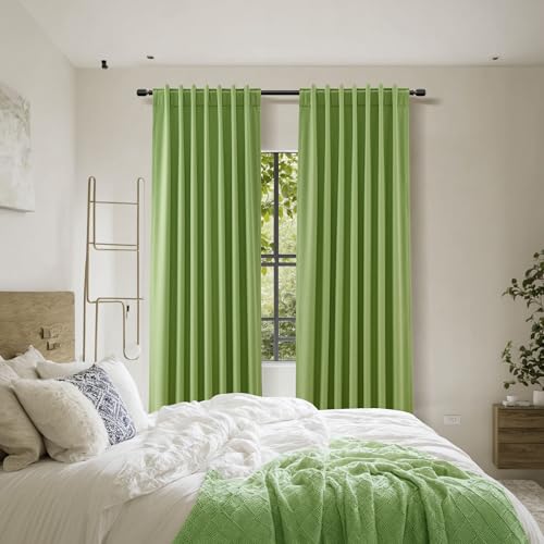 100% Blackout Curtains 84 Inch Length 2 Panels Set for Living Room Bedroom Back Tab Thermal Insulated Black Out Linen Drapes Room Darkening Lime Green (Lime Green / 52"W x 84"L (Pack of 2))