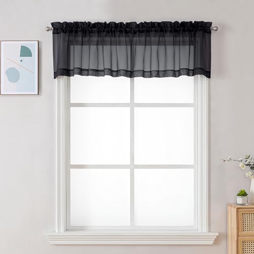 Black Sheer Valances for Windows 2 Pack (Black / 42"W x 14"L (Pack of 2))