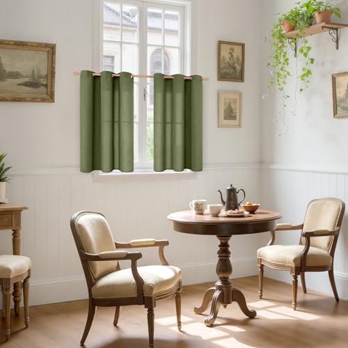 Olive Green Linen Curtains 40 Inch Length for Kitchen Window (Olive / 42"W x 40"L (Pack of 2))