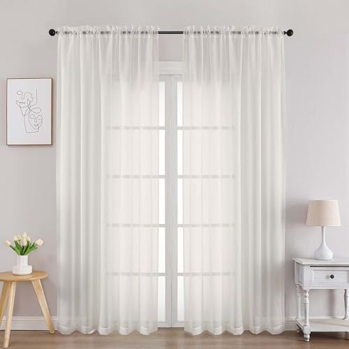 Ivory Sheer Curtains 84 Inches Long 2 Panels (Ivory / 59"W x 84"L (Pack of 2))