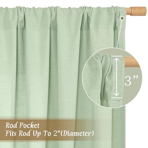 Light Green 48 Inch Length Linen Curtains for Loft Room 2 Panels (42"W x 48"L (Pack of 2) / Rod Pocket - Light Green)