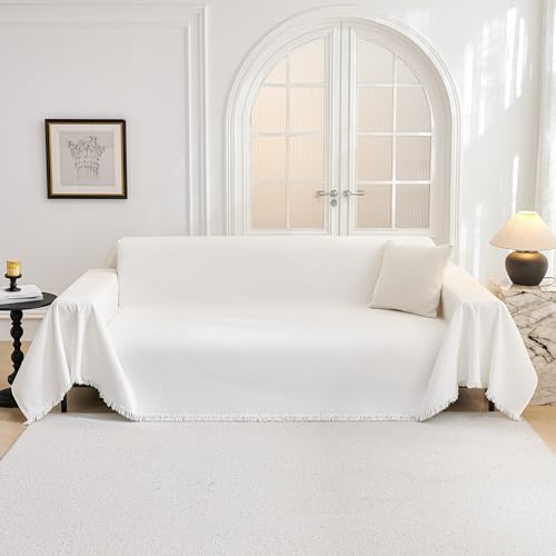 Oversized Couch Cover Sofa Covers Couch Covers for 3 Cushion Couch Sofa Pet Friendly L Shaped Couch Cover Sectional Couch Covers Non Slip Furniture Protector for Kids (91" x 150" / White)