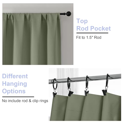 Ava Sage Green Blackout Curtains for Bedroom 90 Inches Long 2 Panels Set (Sage Green / 40"W x 90"L (Pack of 2))