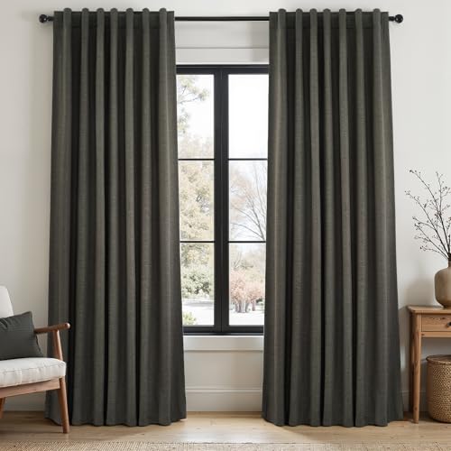 Linen Blackout Curtain 90 Inches Long for Bedroom (Carbon Grey / 52"W x 90"L (Pack of 2))