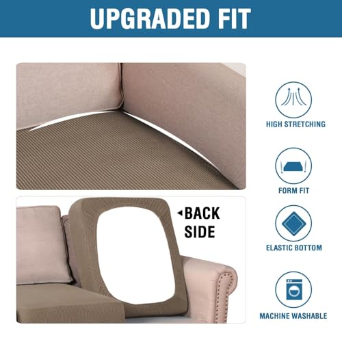 Super Stretch Individual Seat Cushion Covers Sofa Covers Couch Covers Slipcover Sets Thick Jacquard Textured Twill Fabric (Macchiato / 3 Cushion XL Sofa)