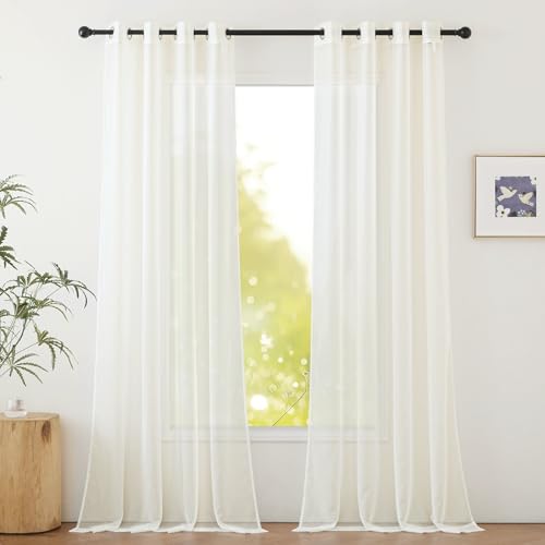 Beige Sheer Long Curtains 102 Inches (Beige / 54"W x 102"L (Pack of 2))