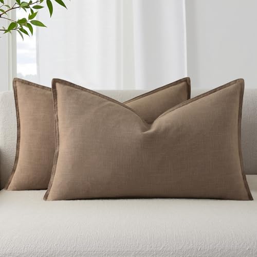 Fall Light Brown Linen Throw Pillow Covers 12x20 Set of 2 (Light Brown / 20" x 12" (Pack of 2))
